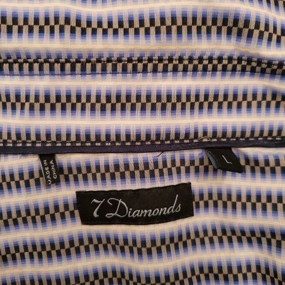 7 Diamonds Designer Long Sleeve Button Down Men's Shirt, purple and blues Size L - Picture 4 of 10